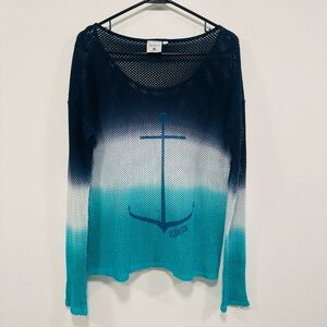 Atlantis Spirit Navy mesh sweater swim beach cover up Crewneck Top size large